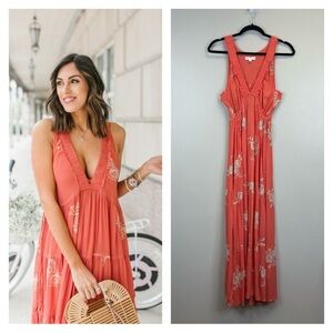 Coco + Jaimeson S Chic Coral Floral Maxi Dress Beach Vacation Boho Resort Summer
